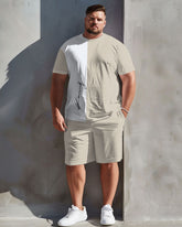 Men's Plus Size Casual Simple Color-block Letter Print T-shirt Shorts Suit